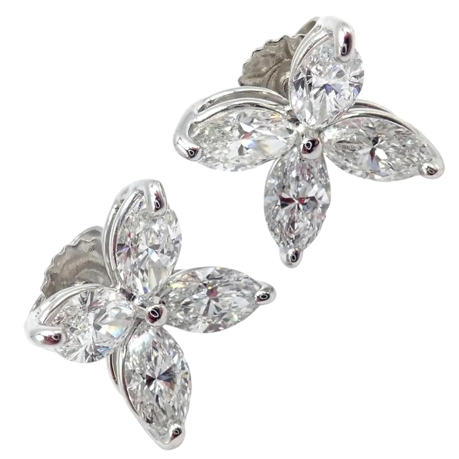 Authentic! Tiffany & Co Platinum Victoria Marquise Cut Diamond Large Earrings