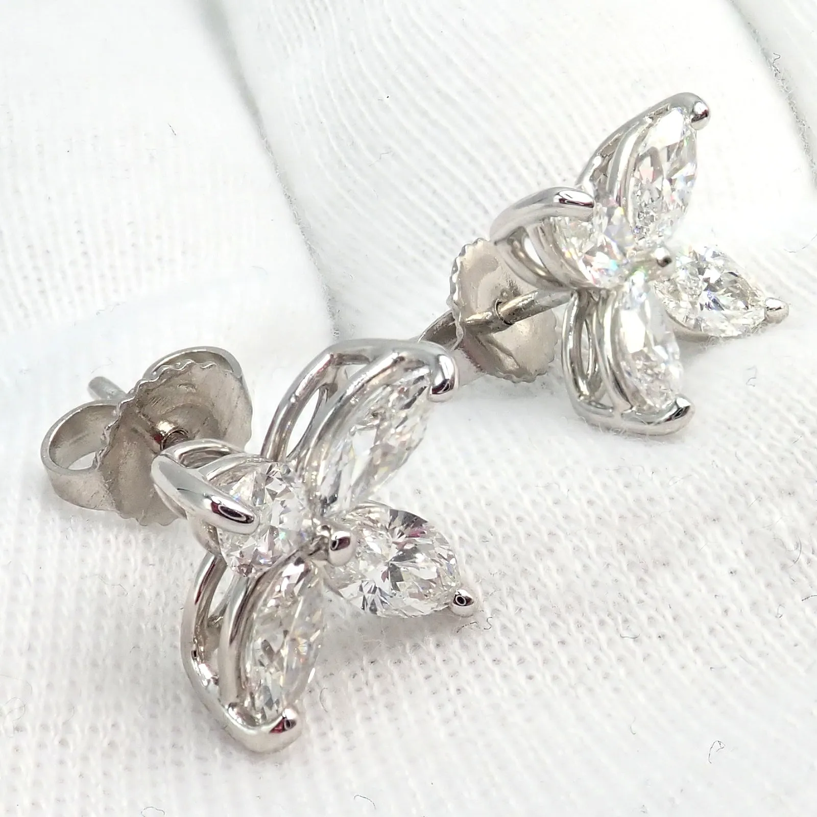 Authentic! Tiffany & Co Platinum Victoria Marquise Cut Diamond Large Earrings
