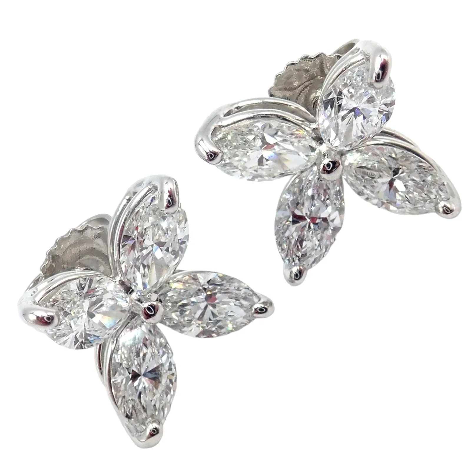 Authentic! Tiffany & Co Platinum Victoria Marquise Cut Diamond Large Earrings