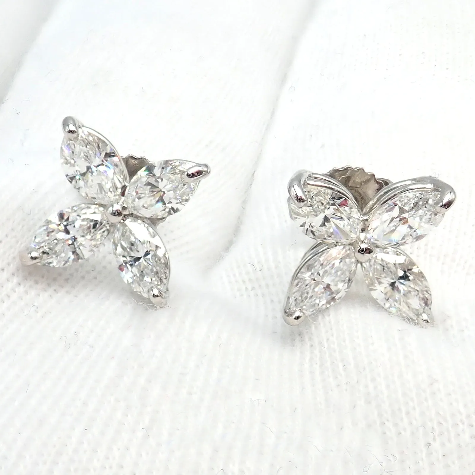 Authentic! Tiffany & Co Platinum Victoria Marquise Cut Diamond Large Earrings