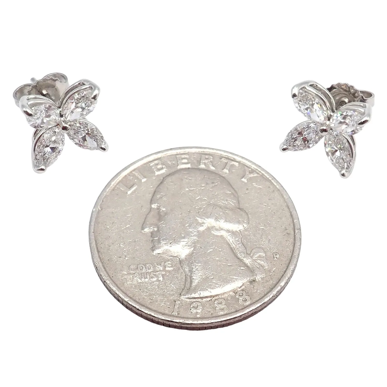 Authentic! Tiffany & Co Platinum Victoria Marquise Cut Diamond Large Earrings