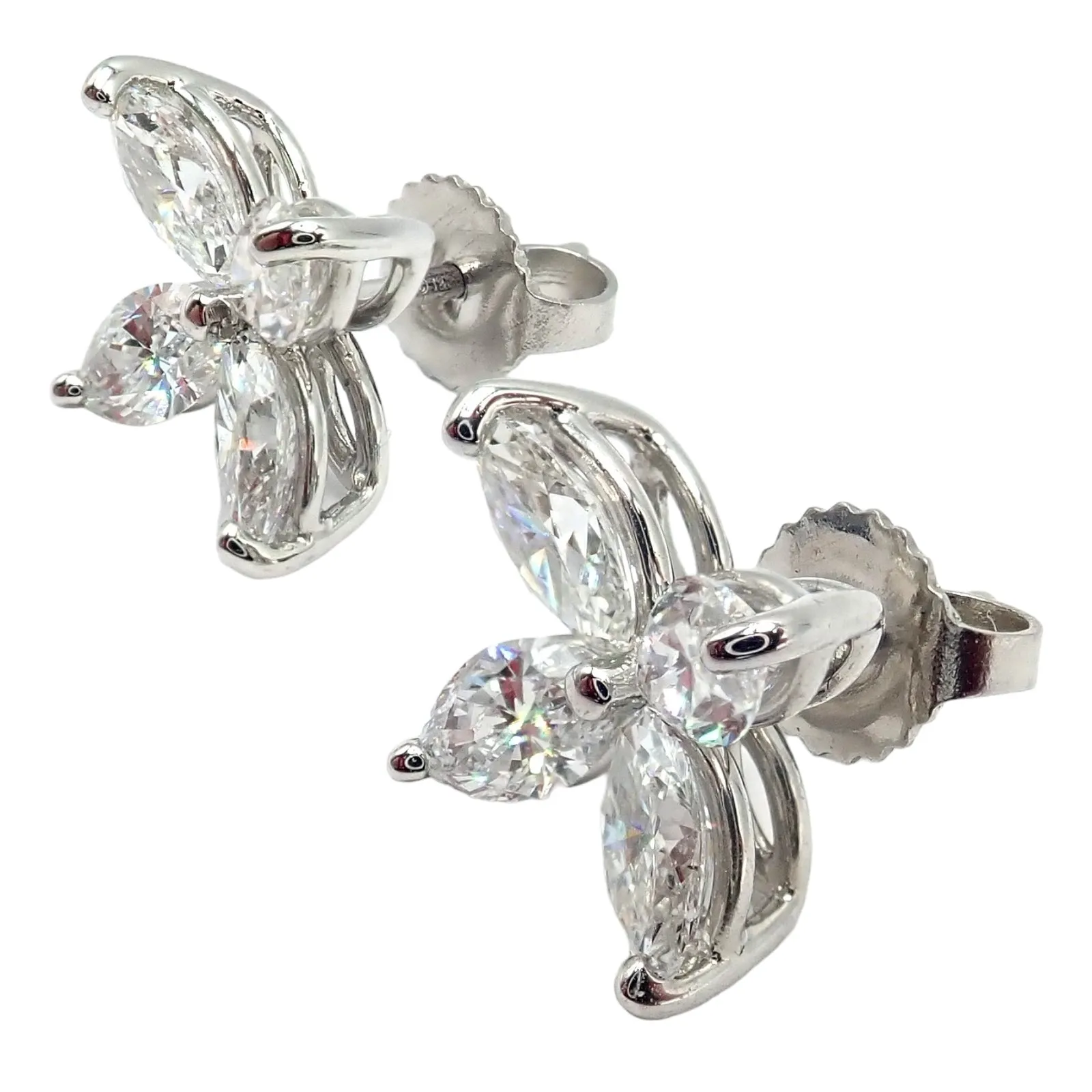 Authentic! Tiffany & Co Platinum Victoria Marquise Cut Diamond Large Earrings