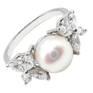 Authentic! Tiffany & Co Victoria Platinum Diamond 7.5mm Pearl Band Ring