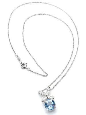 Authentic! Tiffany & Co Victoria Platinum Diamond Aquamarine Pendant Necklace