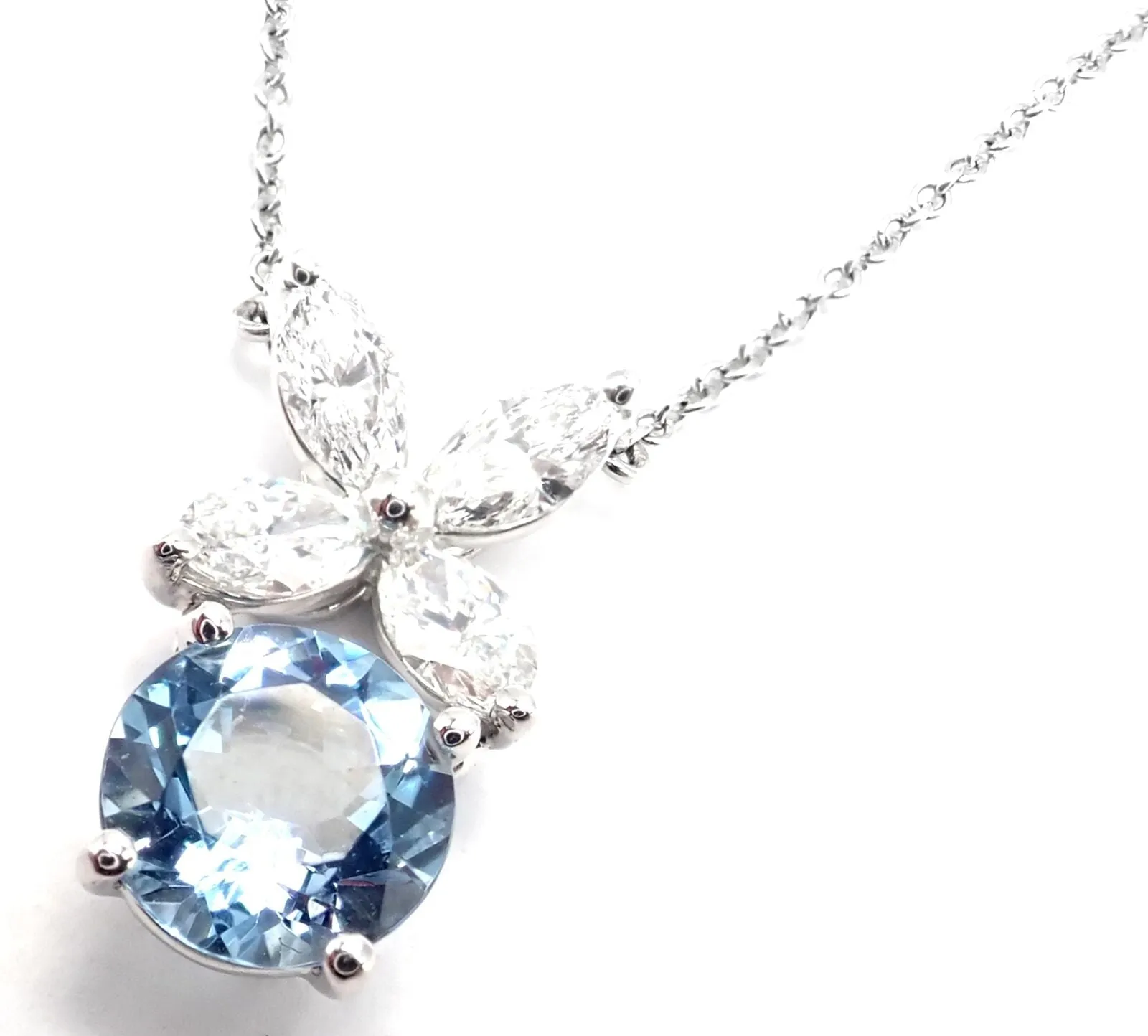 Authentic! Tiffany & Co Victoria Platinum Diamond Aquamarine Pendant Necklace