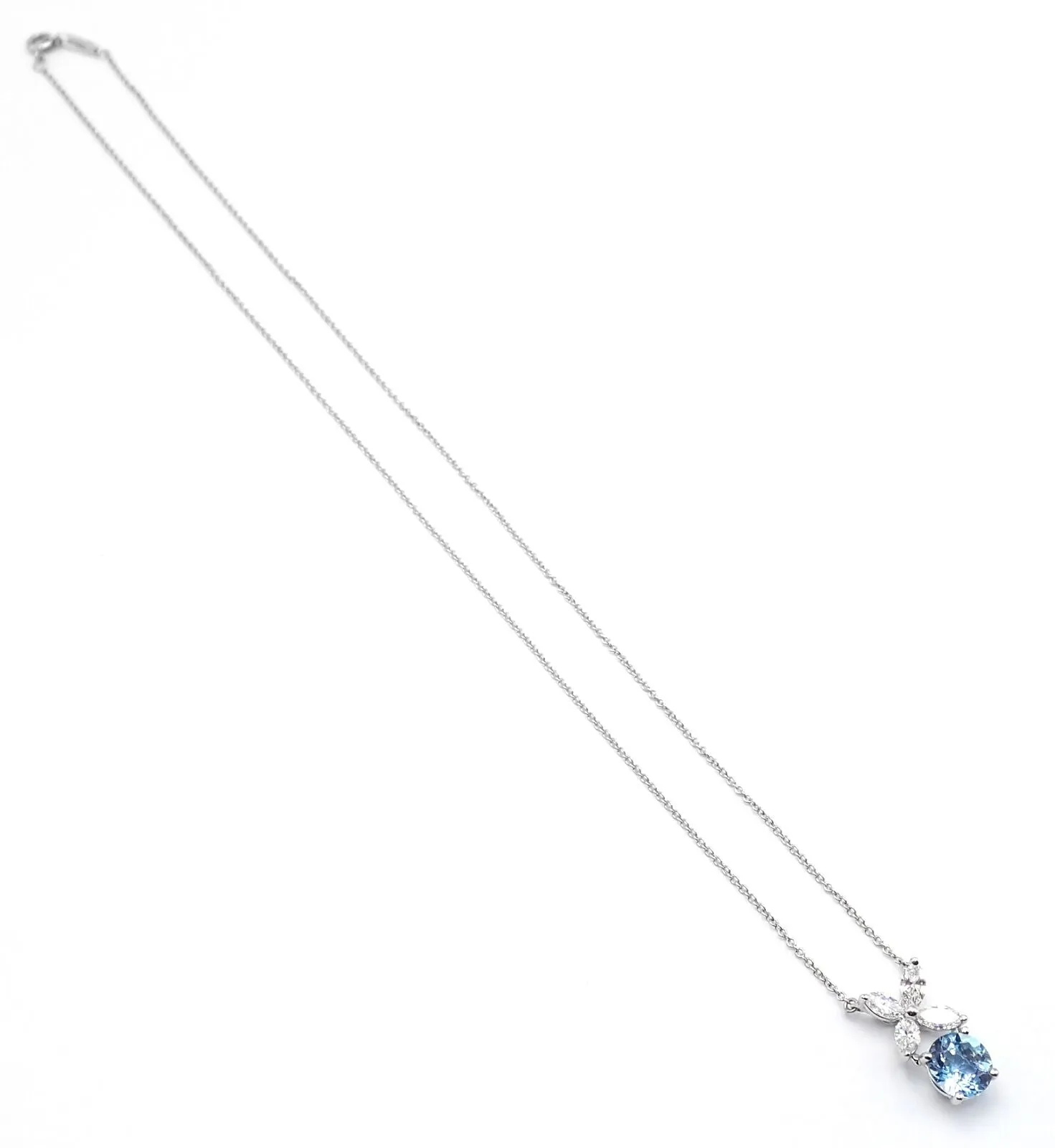 Authentic! Tiffany & Co Victoria Platinum Diamond Aquamarine Pendant Necklace