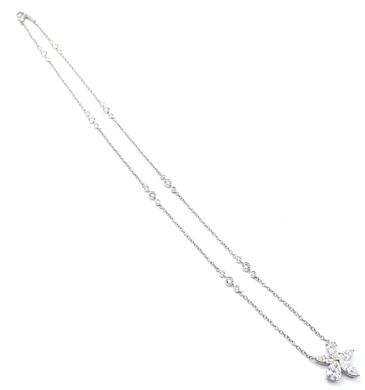 Authentic! Tiffany & Co Victoria Platinum Diamond Mixed Cluster Pendant Necklace