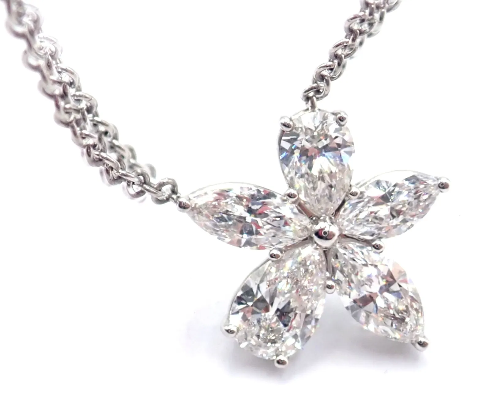 Authentic! Tiffany & Co Victoria Platinum Diamond Mixed Cluster Pendant Necklace