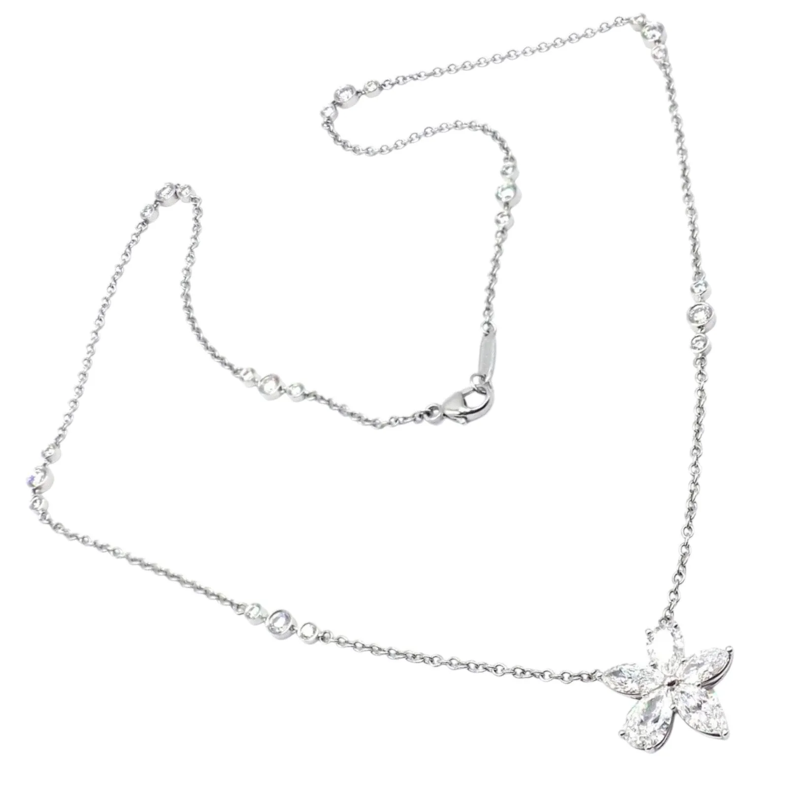 Authentic! Tiffany & Co Victoria Platinum Diamond Mixed Cluster Pendant Necklace