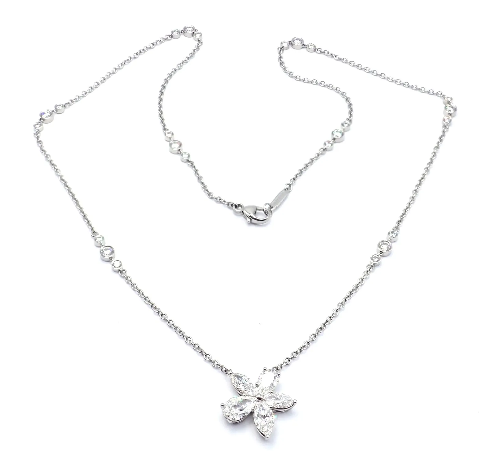 Authentic! Tiffany & Co Victoria Platinum Diamond Mixed Cluster Pendant Necklace