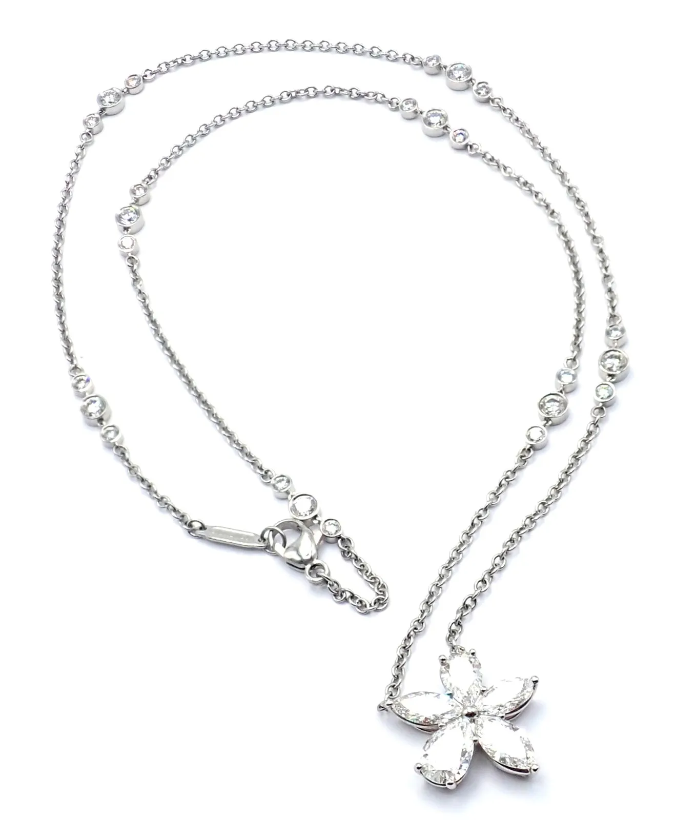 Authentic! Tiffany & Co Victoria Platinum Diamond Mixed Cluster Pendant Necklace