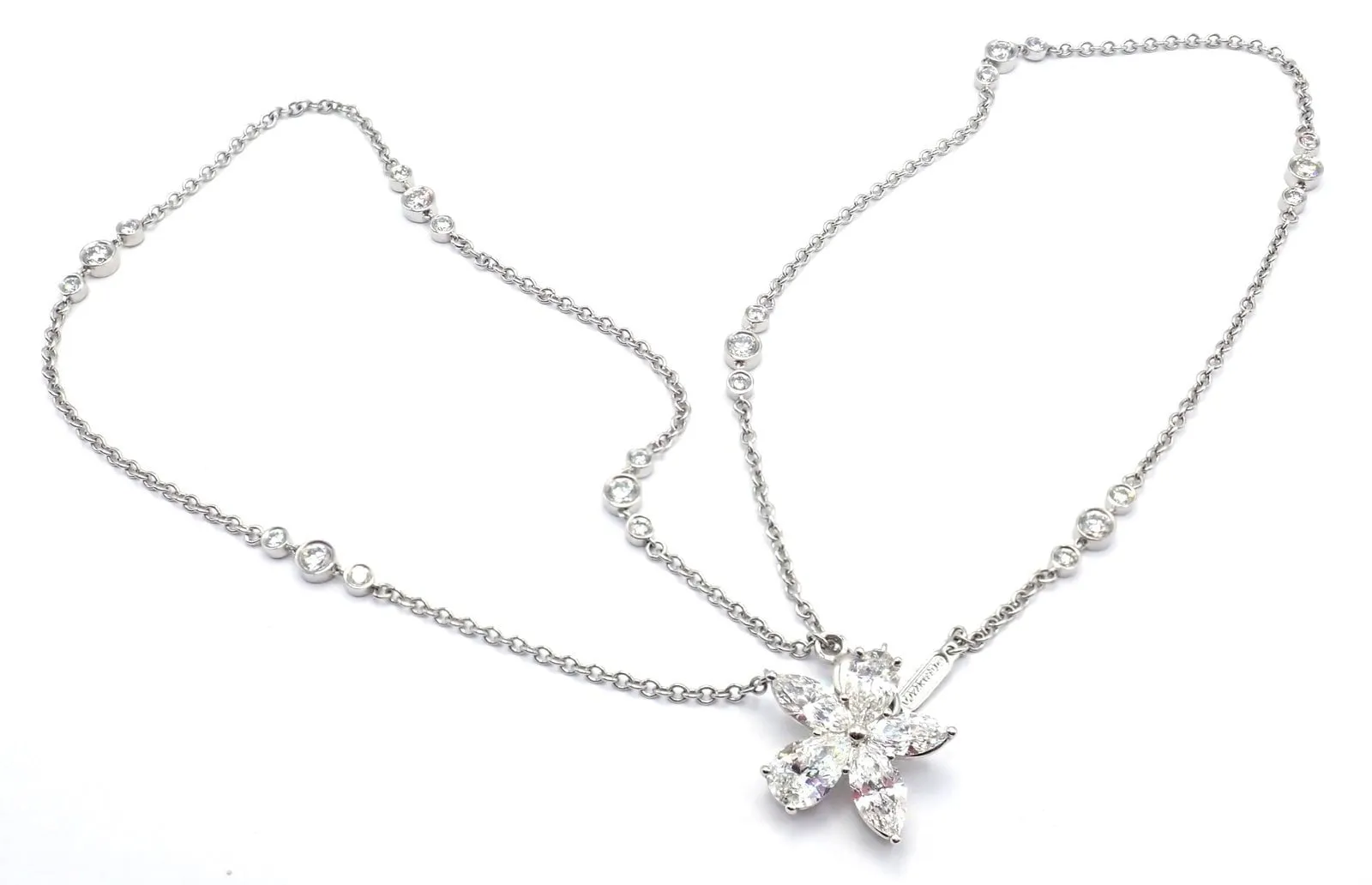Authentic! Tiffany & Co Victoria Platinum Diamond Mixed Cluster Pendant Necklace