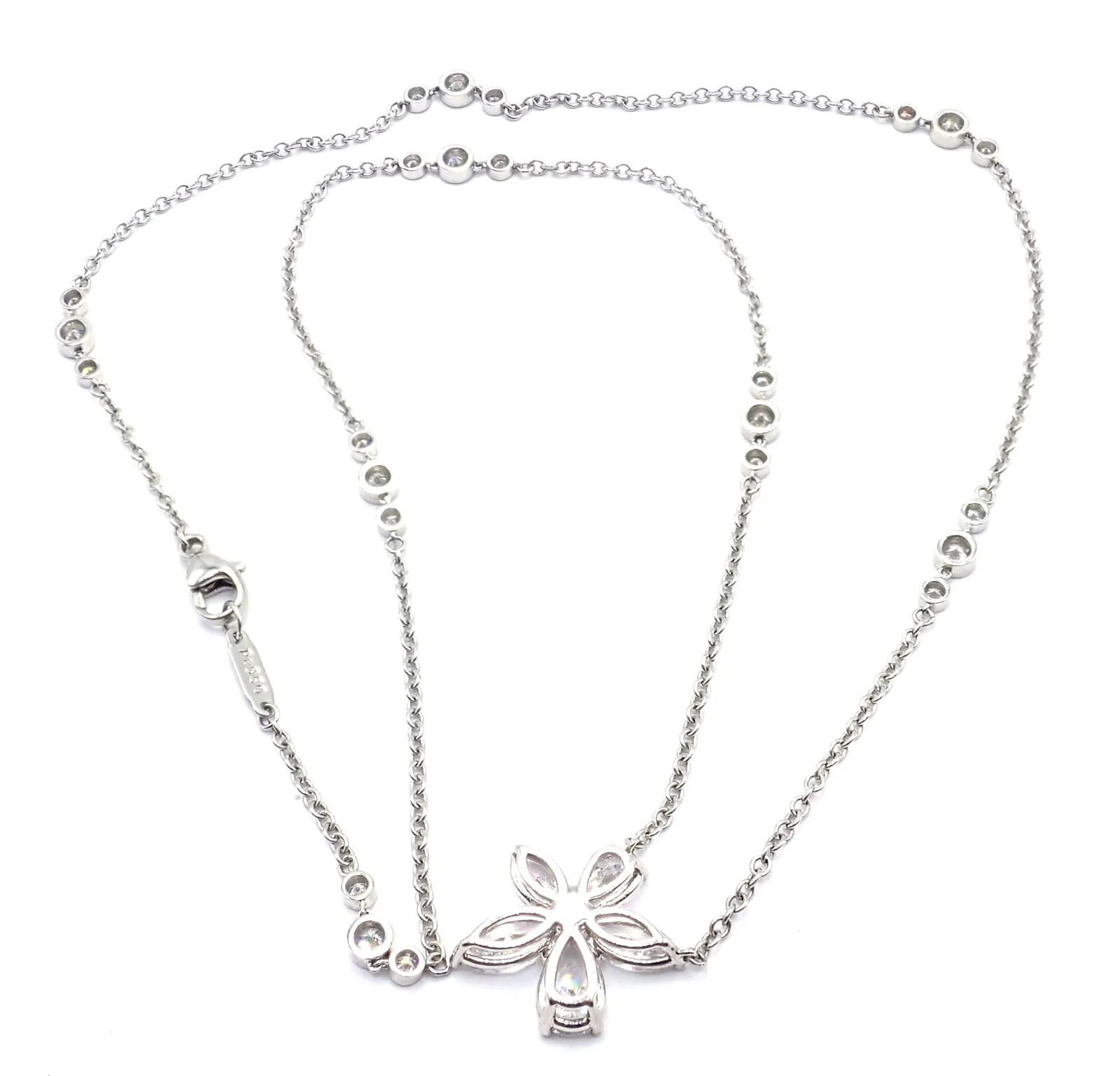 Authentic! Tiffany & Co Victoria Platinum Diamond Mixed Cluster Pendant Necklace