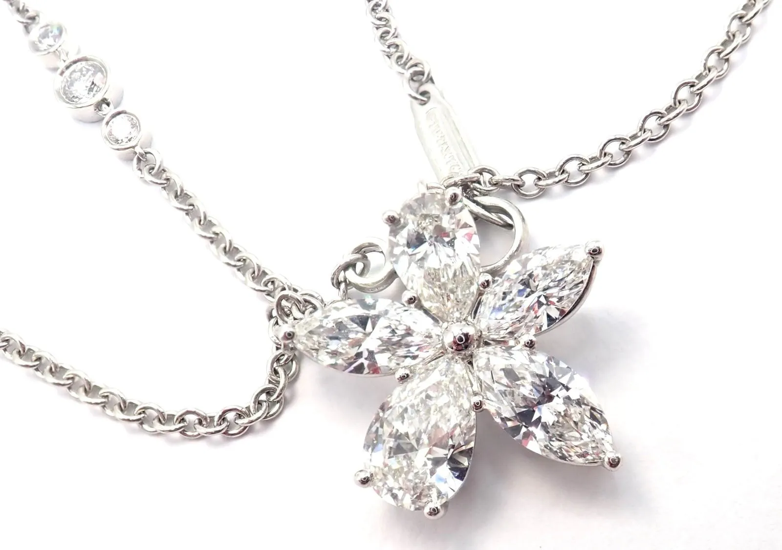 Authentic! Tiffany & Co Victoria Platinum Diamond Mixed Cluster Pendant Necklace