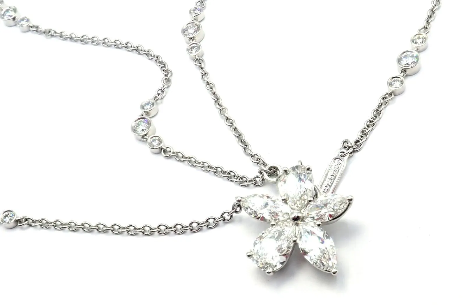 Authentic! Tiffany & Co Victoria Platinum Diamond Mixed Cluster Pendant Necklace