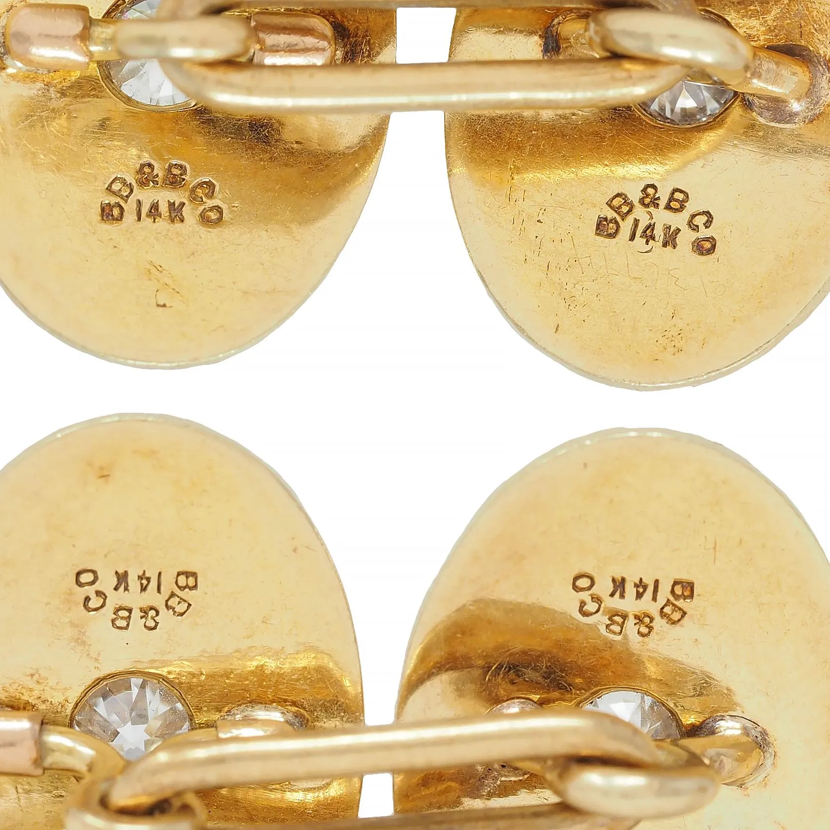 Bailey Banks & Biddle Victorian Diamond Enamel 14 Karat Yellow Gold Antique Wheat Cufflinks