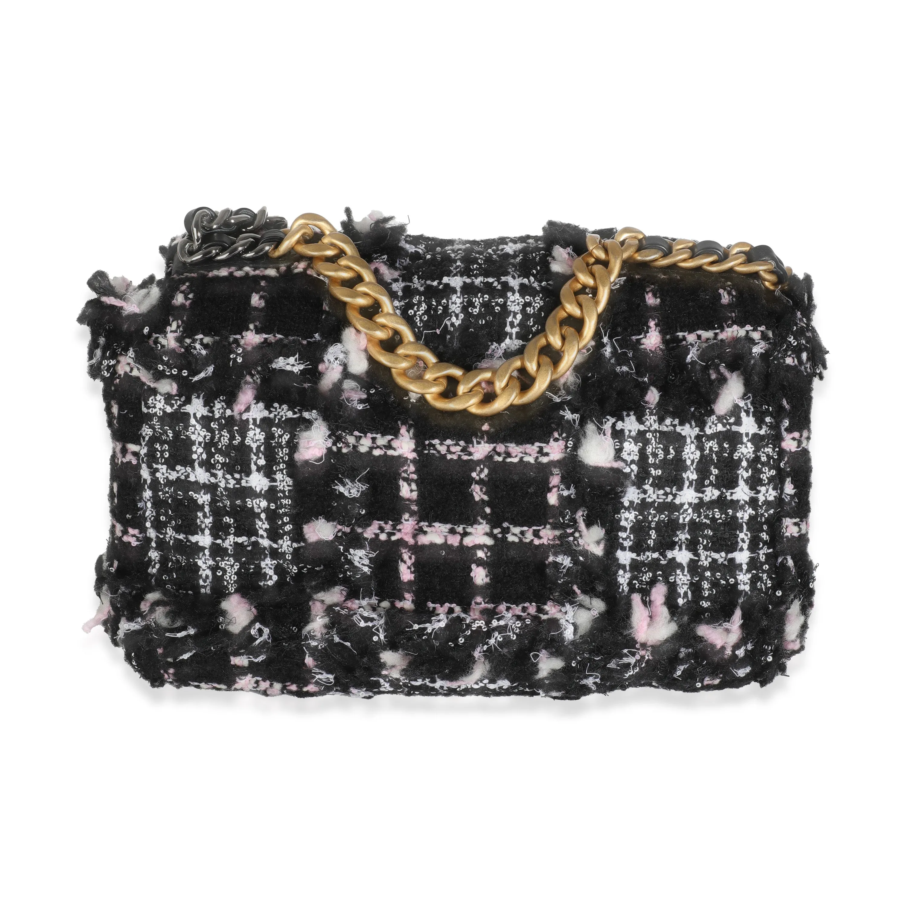 Black Pink Tweed Sequin Small Chanel 19 Flap Bag