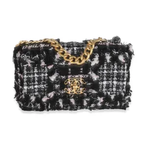 Black Pink Tweed Sequin Small Chanel 19 Flap Bag