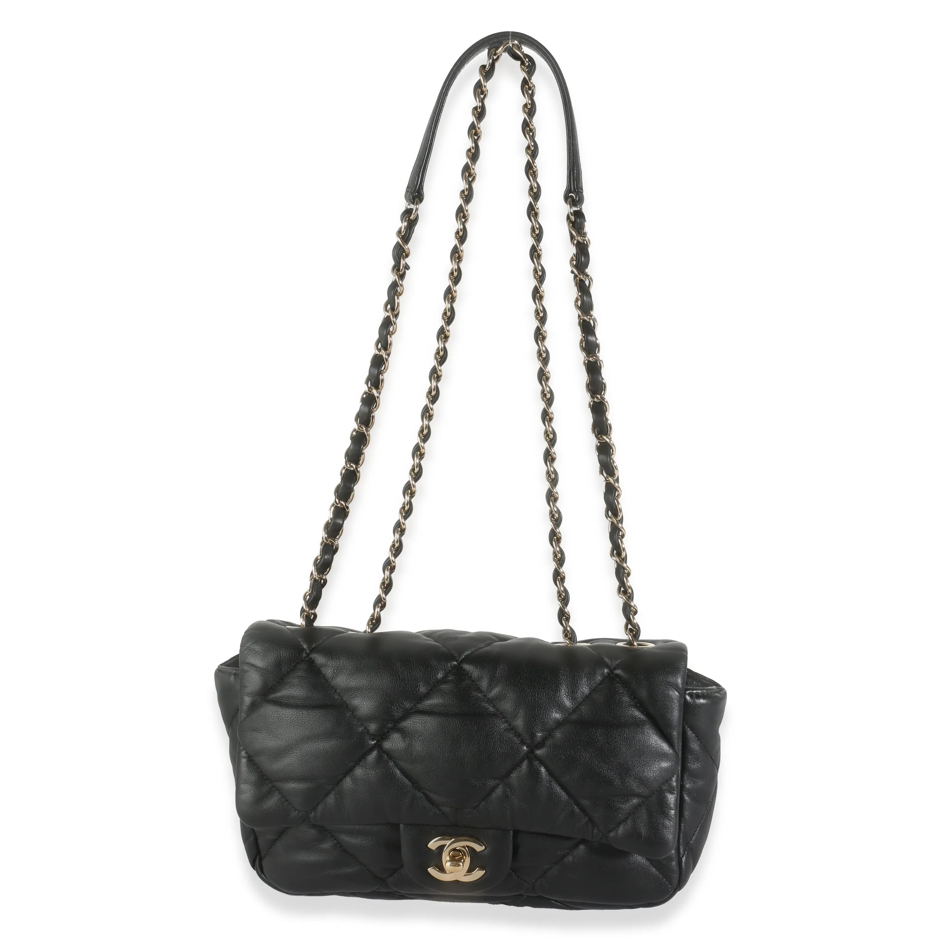 Black Quilted Calfskin Medium Bubbly Flap Bag