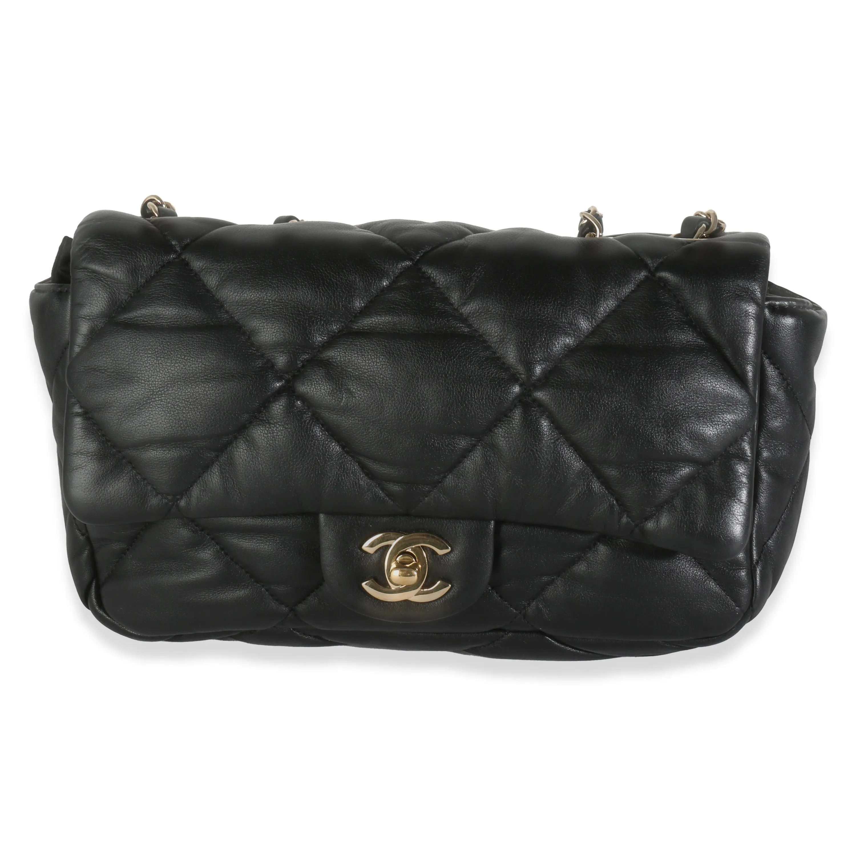 Black Quilted Calfskin Medium Bubbly Flap Bag