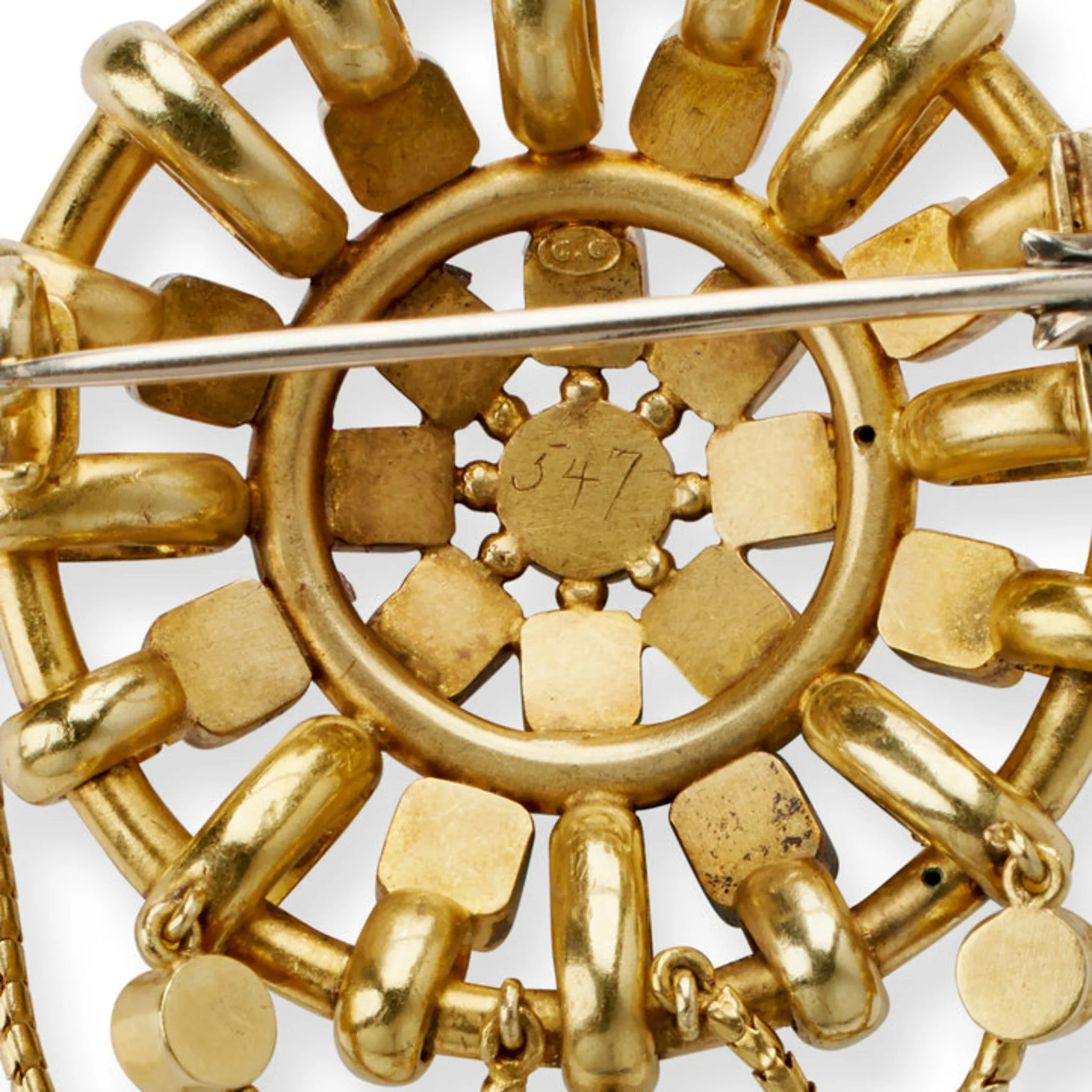 Carlo Giuliano London Renaissance Revival 18KT Yellow Gold Emerald & Natural Pearl Brooch