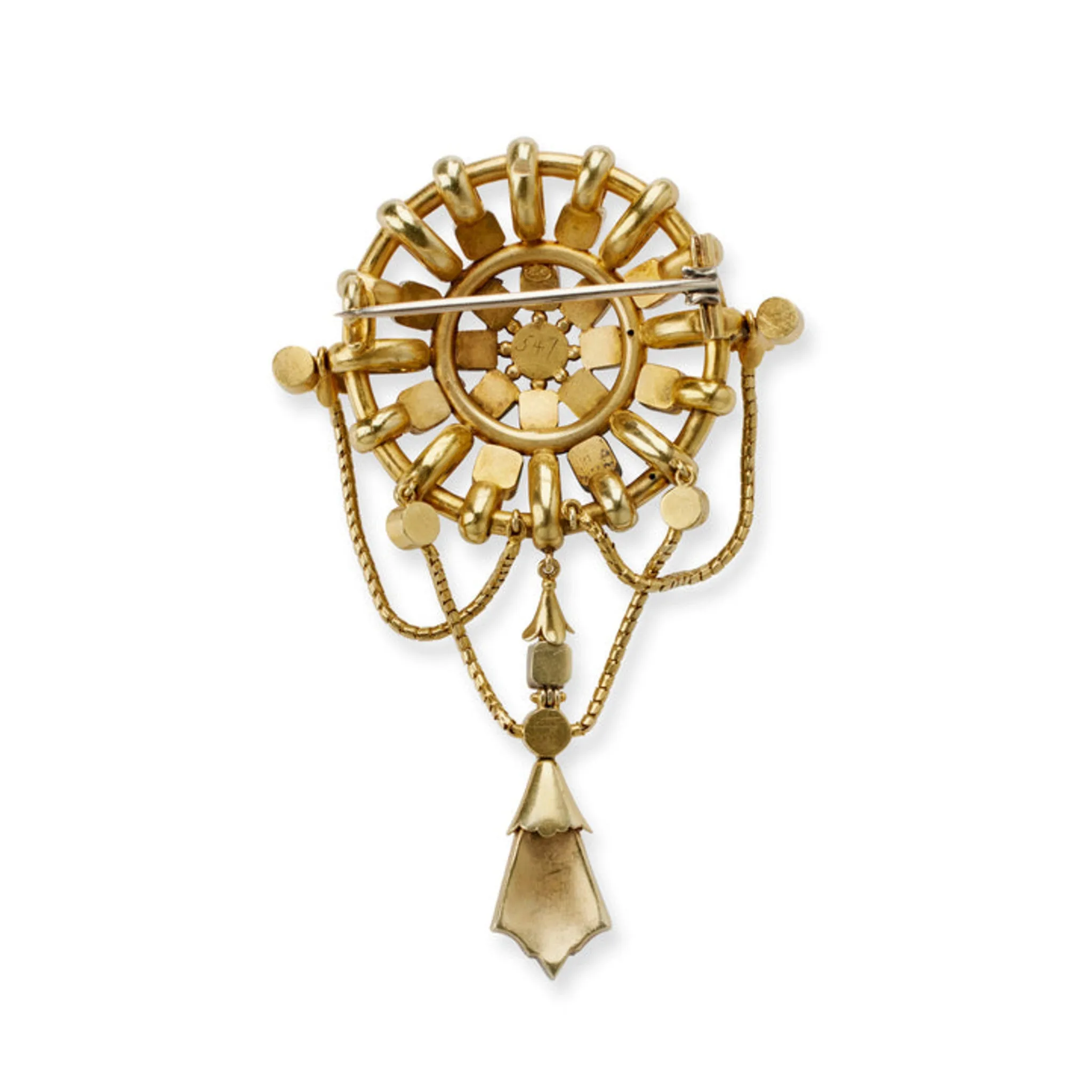 Carlo Giuliano London Renaissance Revival 18KT Yellow Gold Emerald & Natural Pearl Brooch