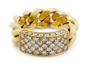 Chain Link Ring with Diamond Plaque, in 18K Gold