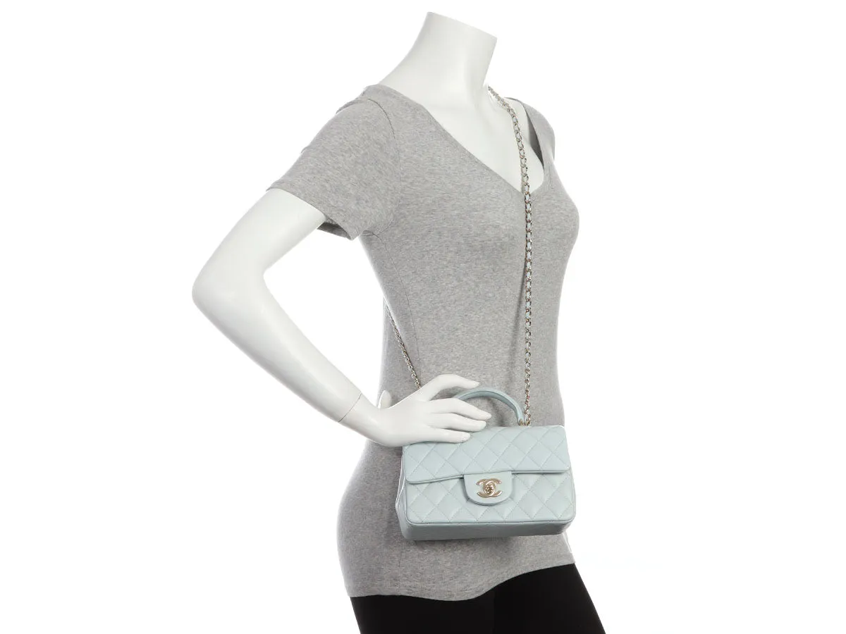 Chanel Light Blue Quilted Lambskin Mini Top Handle Bag