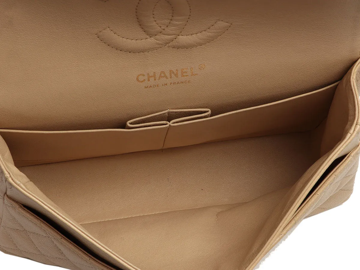 Chanel Medium/Large Light Beige Quilted Caviar Classic Double Flap
