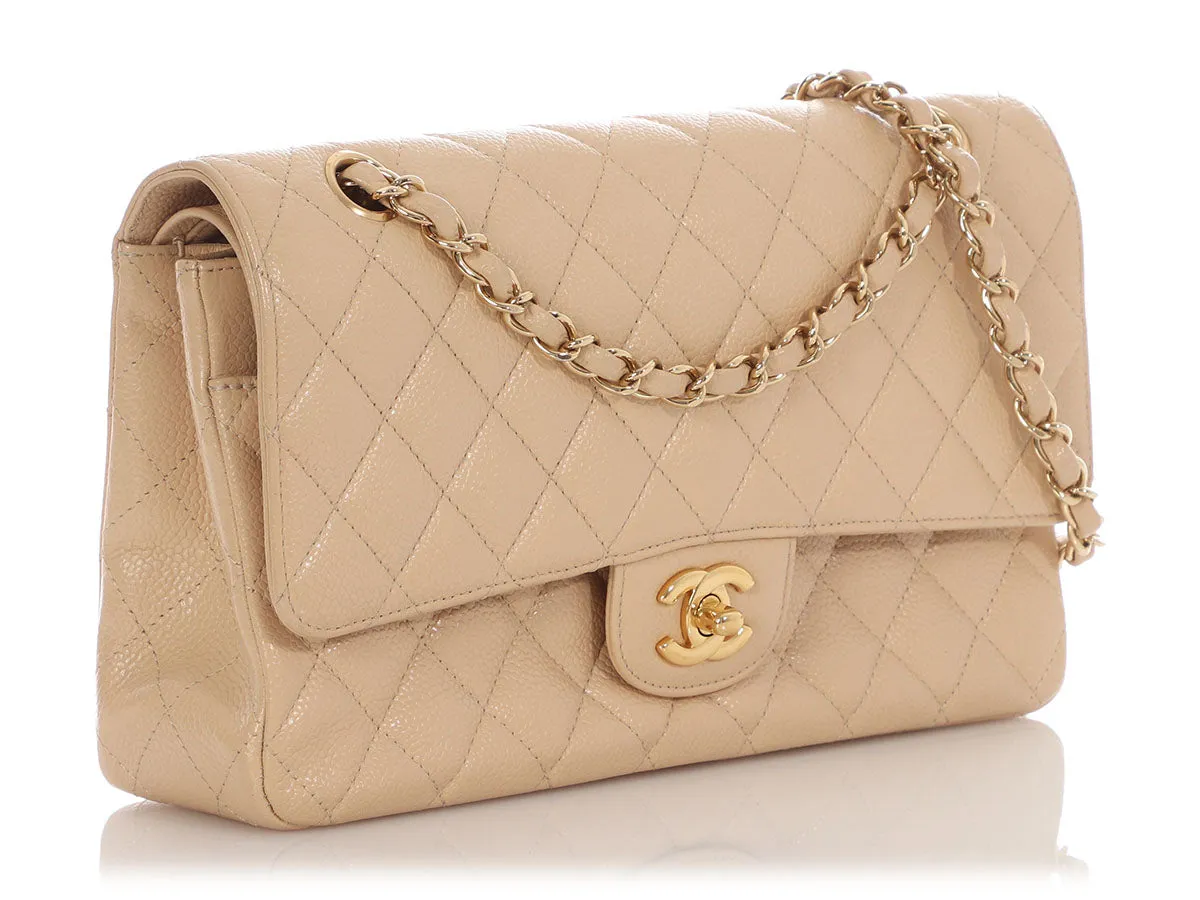Chanel Medium/Large Light Beige Quilted Caviar Classic Double Flap