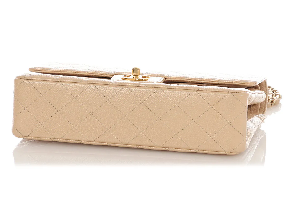 Chanel Medium/Large Light Beige Quilted Caviar Classic Double Flap