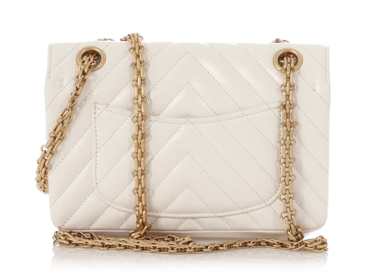 Chanel Mini White Chevron-Quilted Aged Calfskin Reissue 2.55