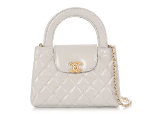 Chanel Small Light Gray Quilted Glazed Calfskin Nano Kelly