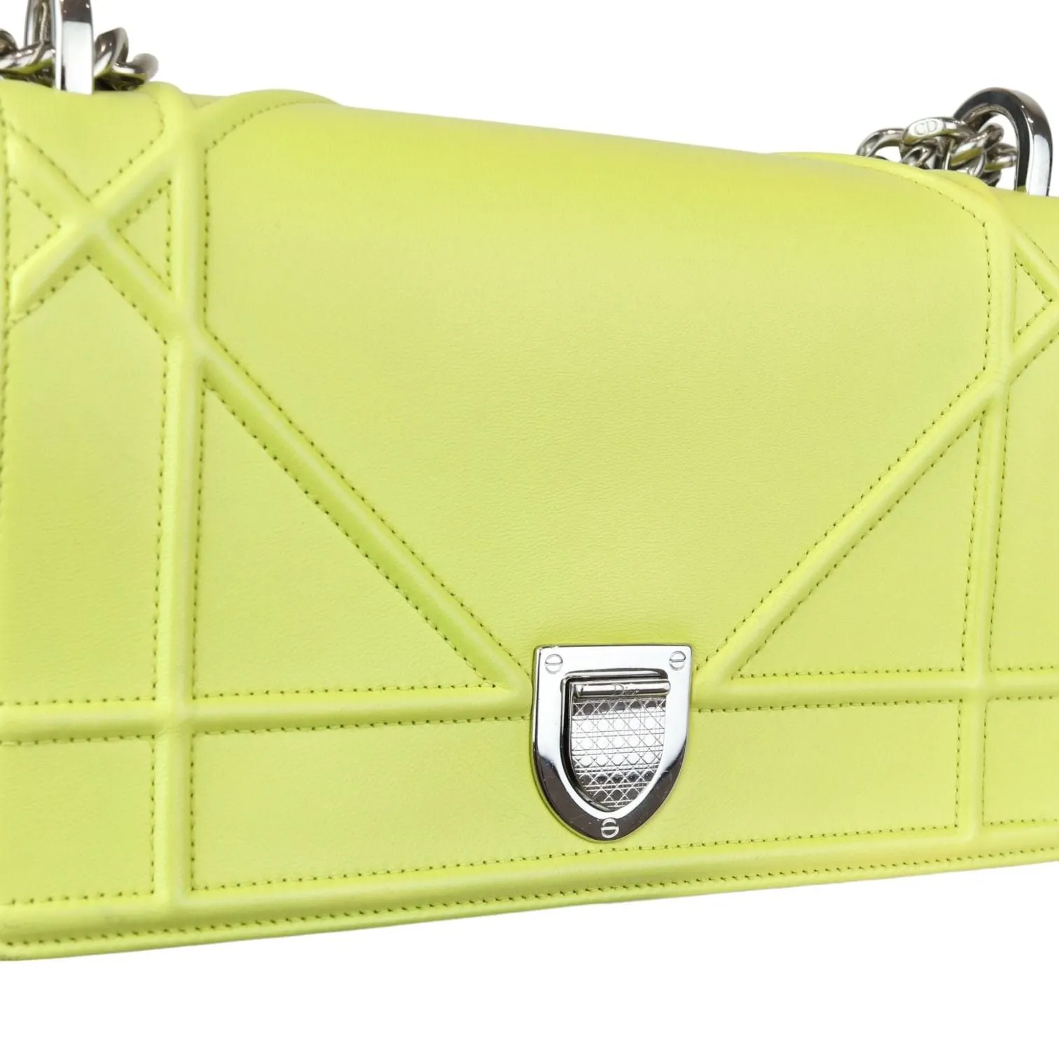 Christian Dior Diorama Flap Medium Calfskin Yellow Silver Tone Hardware