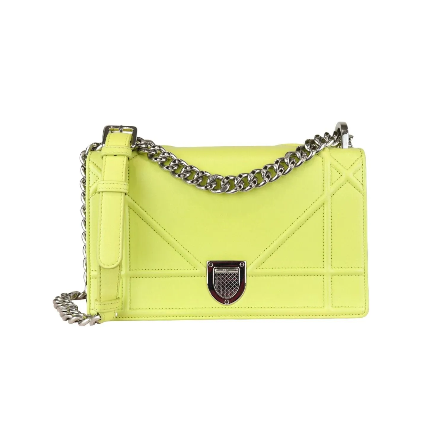Christian Dior Diorama Flap Medium Calfskin Yellow Silver Tone Hardware