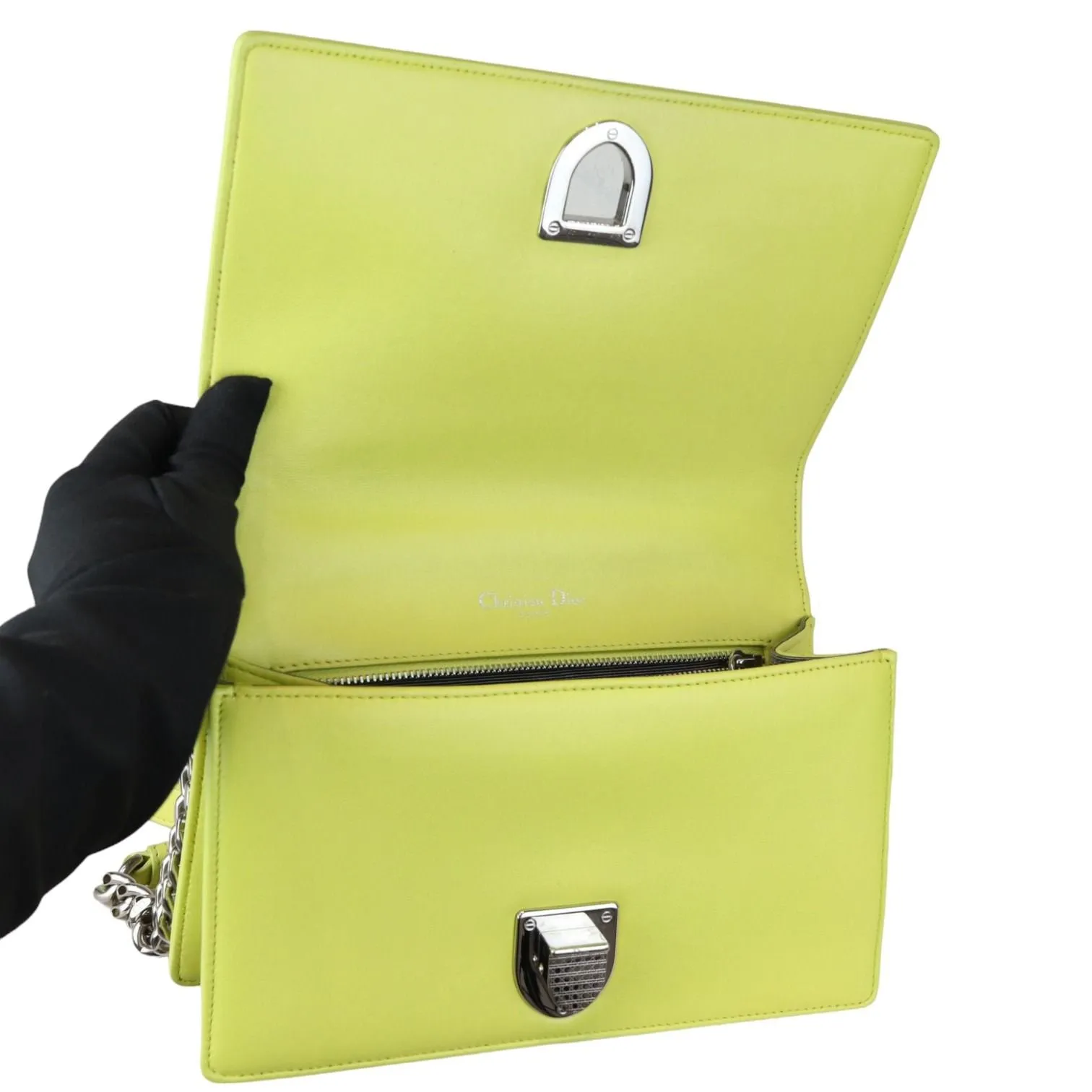 Christian Dior Diorama Flap Medium Calfskin Yellow Silver Tone Hardware