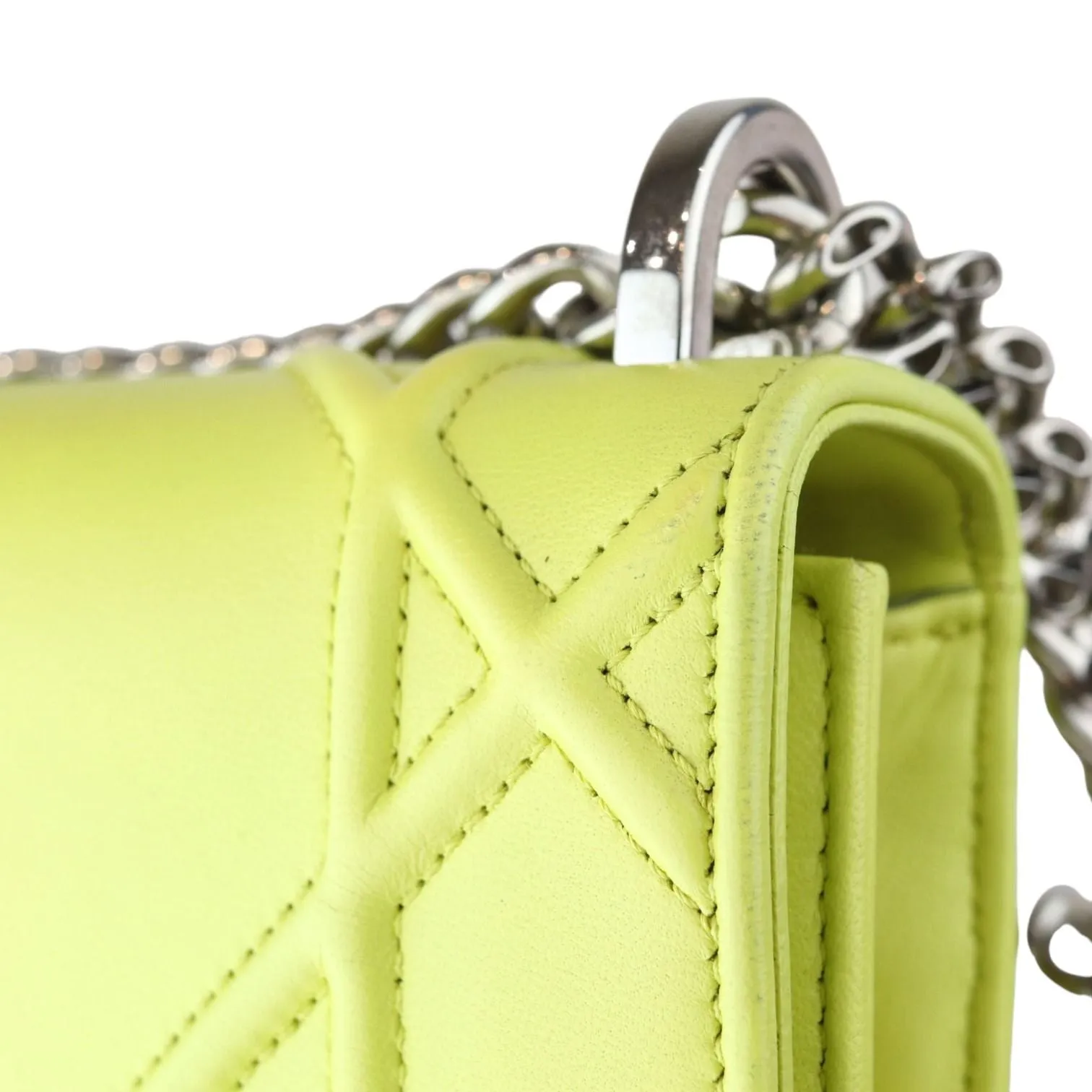 Christian Dior Diorama Flap Medium Calfskin Yellow Silver Tone Hardware