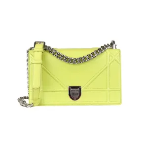 Christian Dior Diorama Flap Medium Calfskin Yellow Silver Tone Hardware