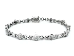Diamond Flower Chain Link Bracelet in 14k White Gold