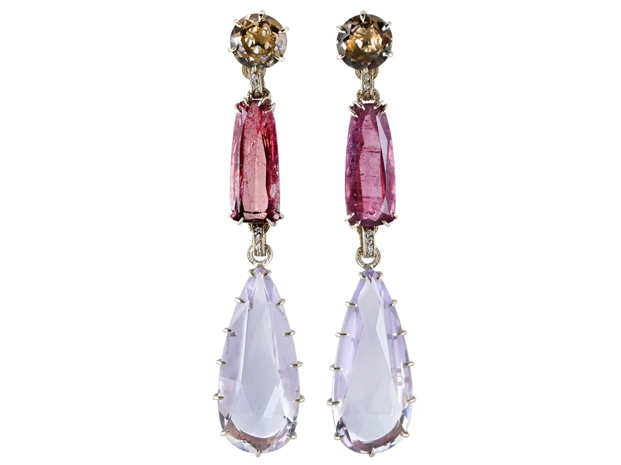 H.Stern Pink Tourmaline, Amethyst and Smoky Quartz Ear pendants in 18K Gold