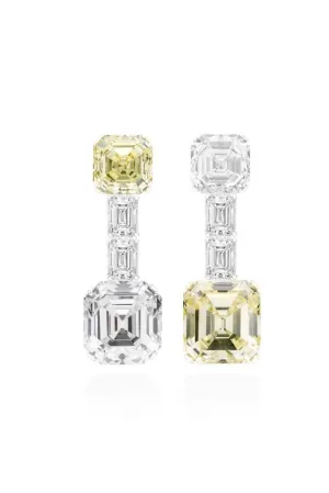 Important 32 carat Emerald-cut Fancy Yellow   White Diamond Earrings