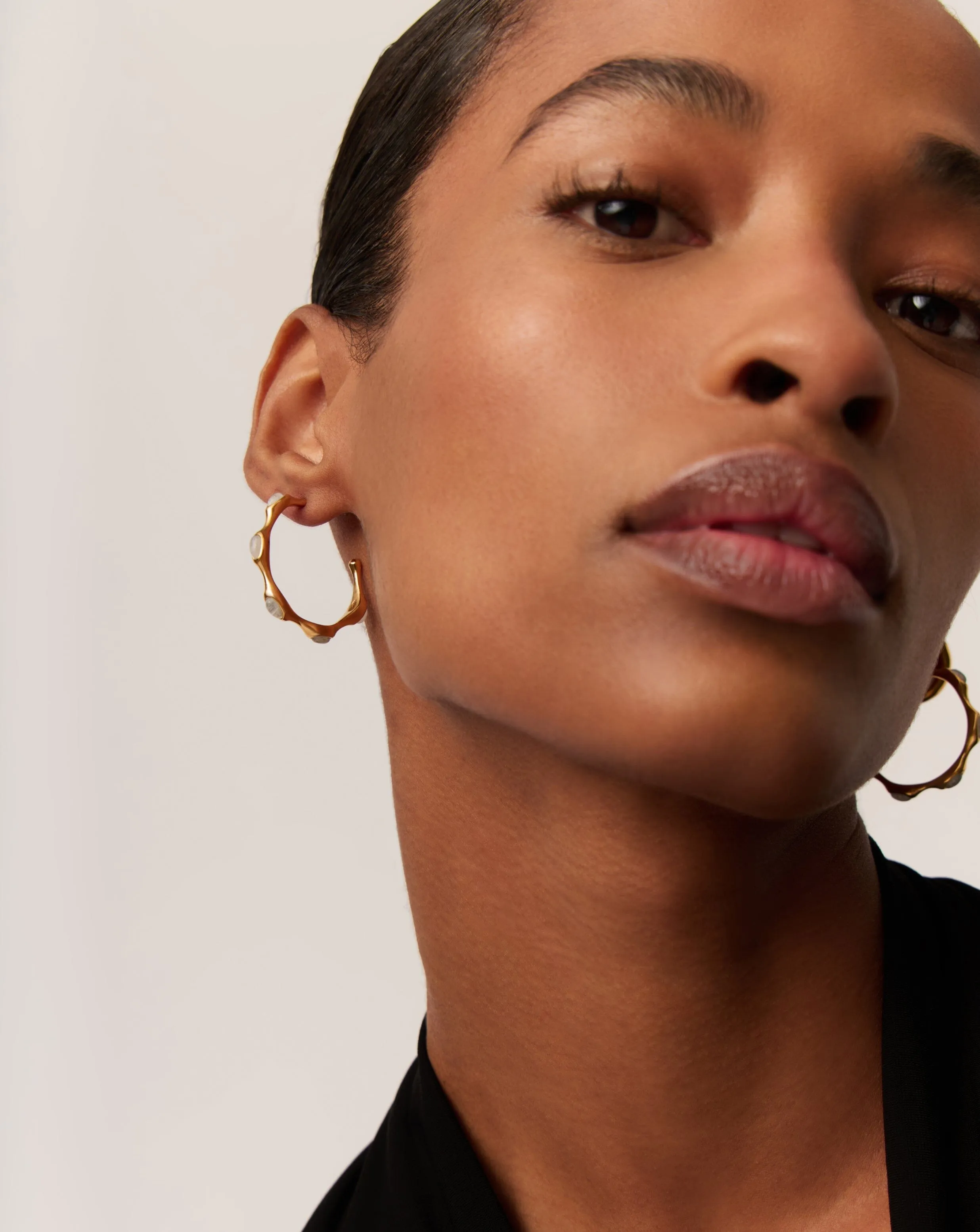 Magma Gemstone Medium Hoop Earrings | 18k Recycled Gold Plated on Recycled Sterling Silver