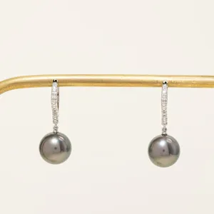 'Mikimoto' Classic Elegance Black South Sea Pearl and Diamond Earrings | 10-10.5mm, 0.20ctw |