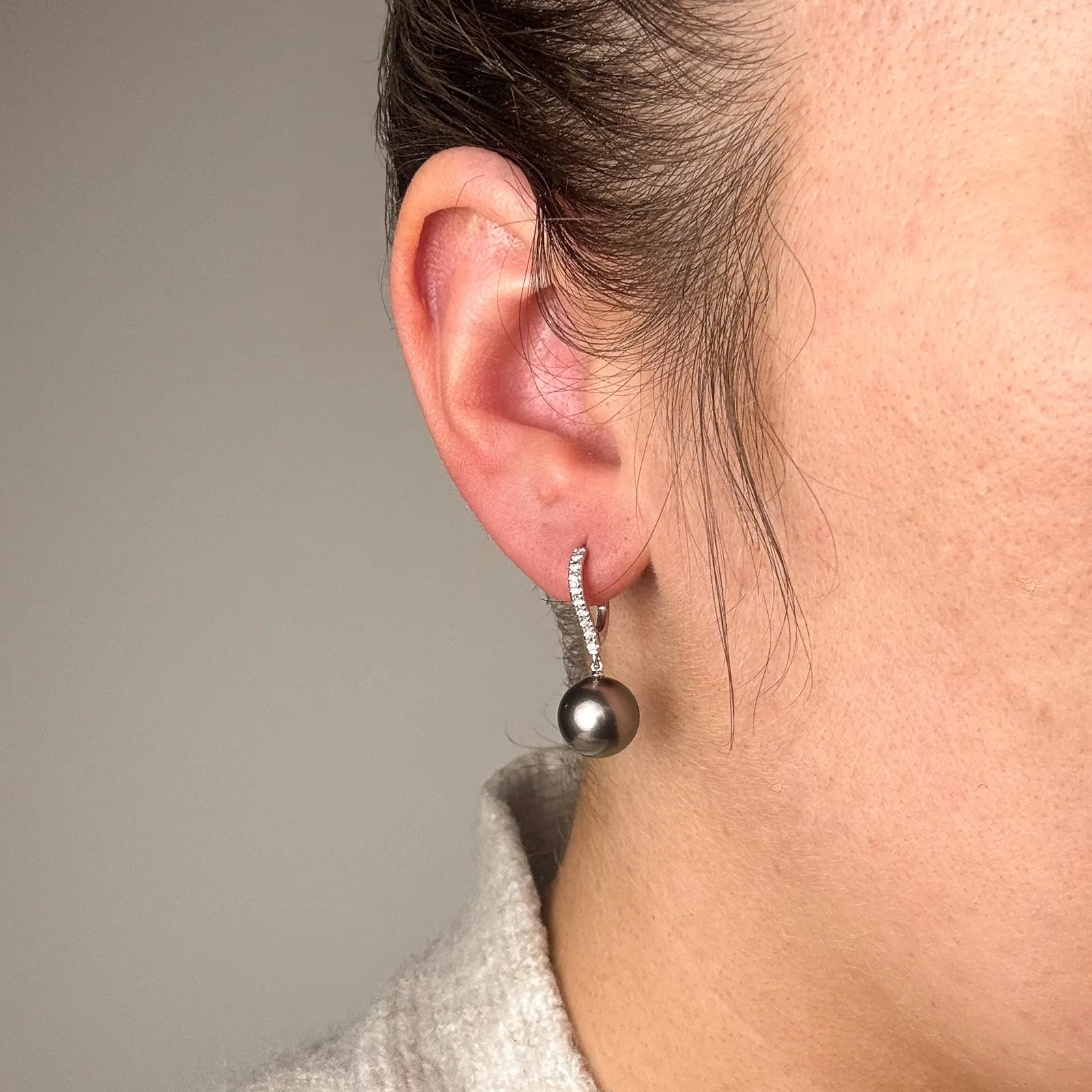 'Mikimoto' Classic Elegance Black South Sea Pearl and Diamond Earrings | 10-10.5mm, 0.20ctw |