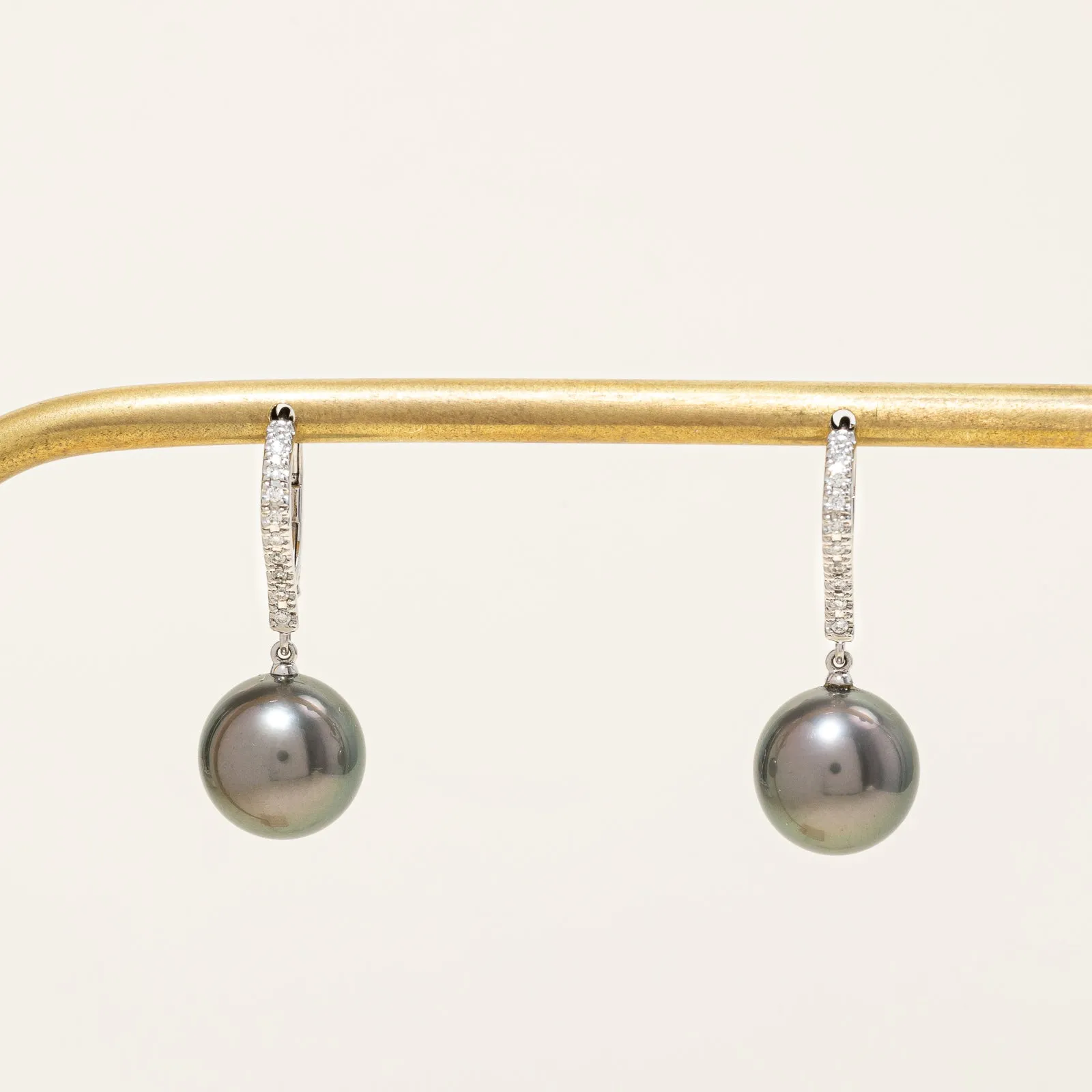 'Mikimoto' Classic Elegance Black South Sea Pearl and Diamond Earrings | 10-10.5mm, 0.20ctw |