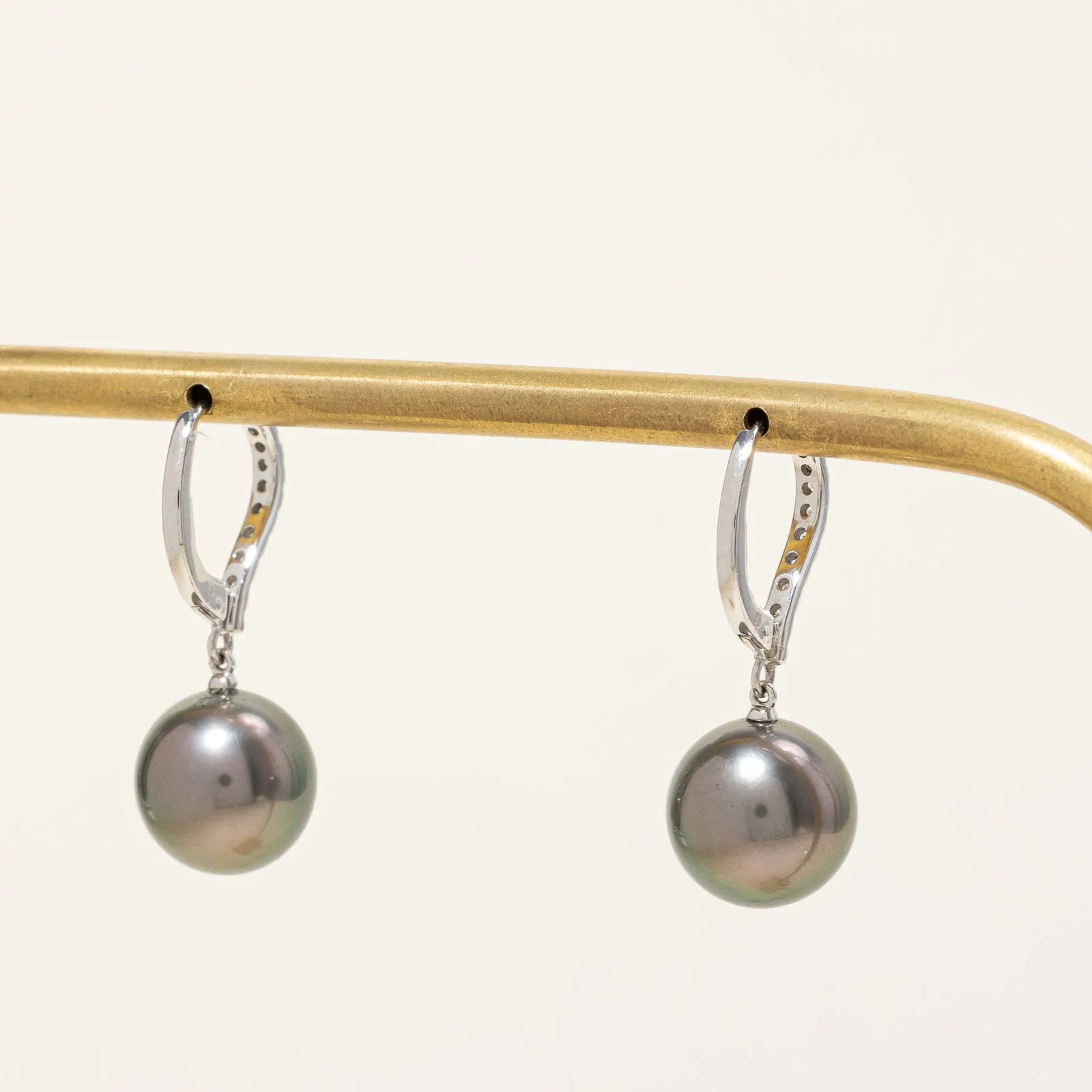 'Mikimoto' Classic Elegance Black South Sea Pearl and Diamond Earrings | 10-10.5mm, 0.20ctw |