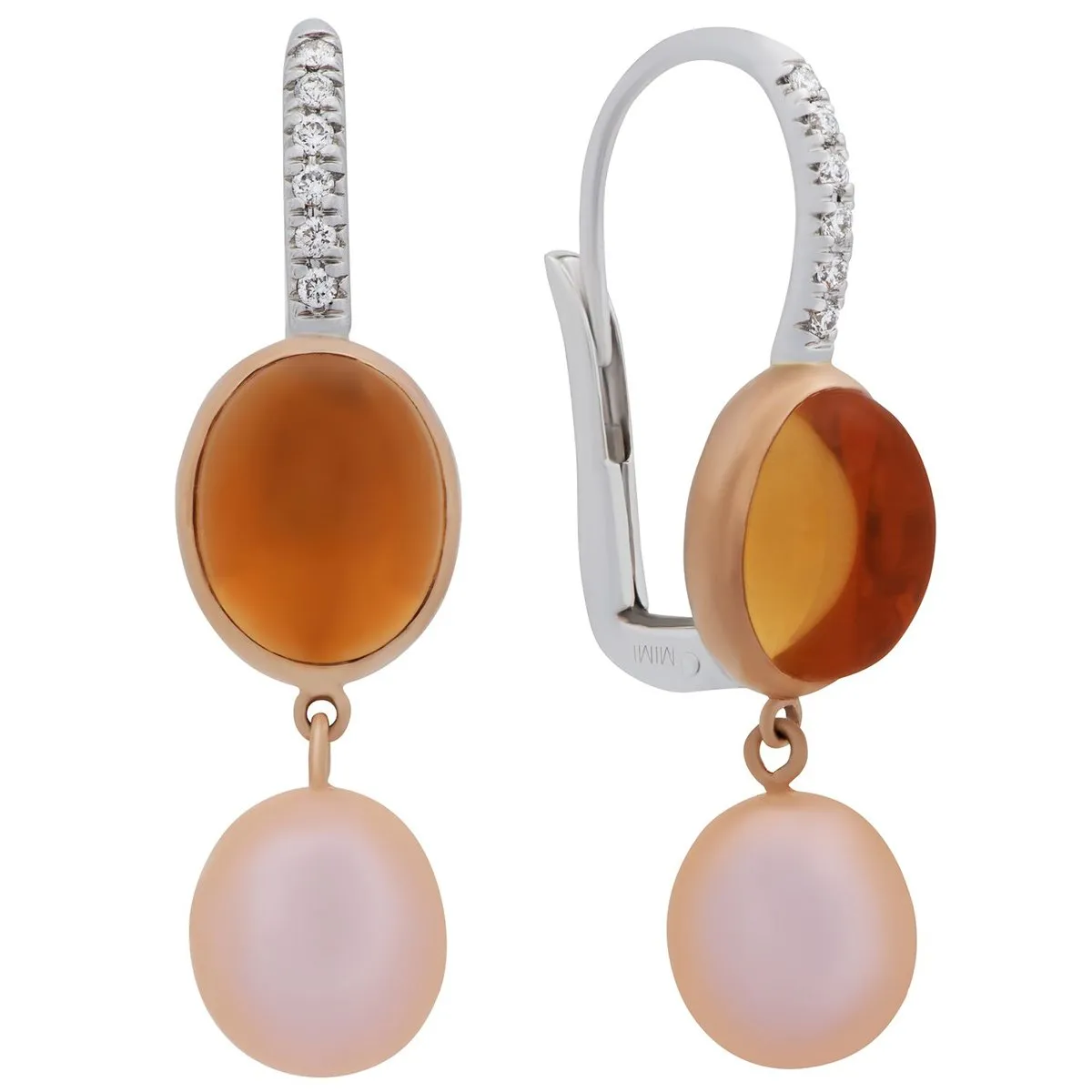 Mimi Milano Citrine Pearl Diamond 18k Gold Earrings