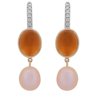 Mimi Milano Citrine Pearl Diamond 18k Gold Earrings