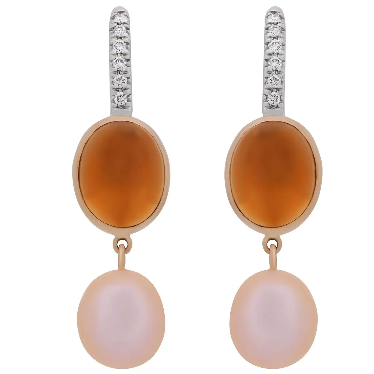 Mimi Milano Citrine Pearl Diamond 18k Gold Earrings