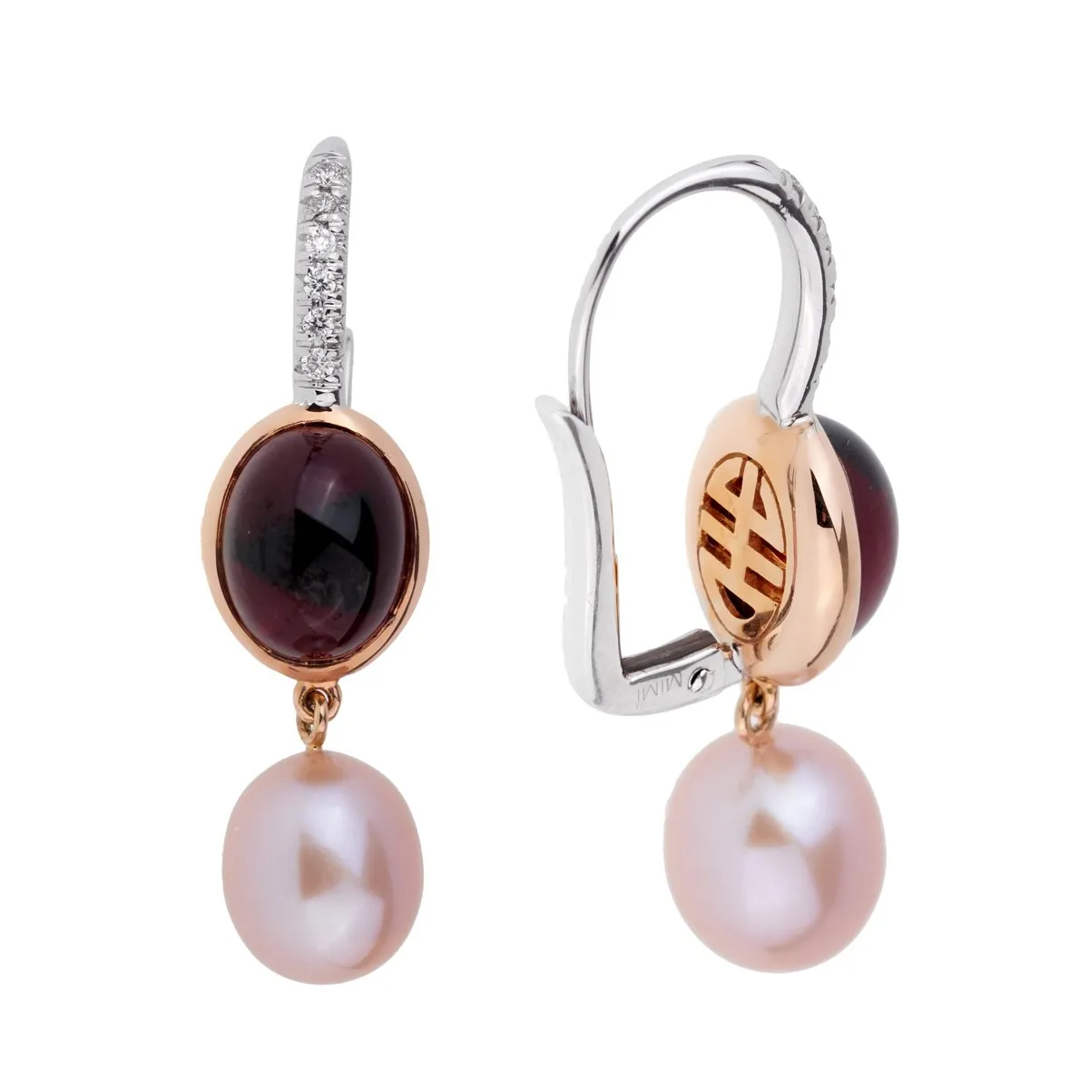 Mimi Milano Garnet Pearl Diamond 18k Rose Gold Earrings